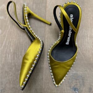 Alexander Wang Rina Crystal Satin Heel in Chartreuse 38